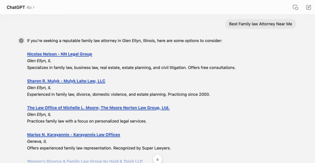 chatGPT Personalized Search Results Example
